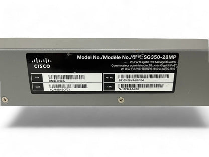 **Used/Refurbished** Cisco 350 Series SG350-28MP 24-port Gigabit PoE+ Managed Switch with 382W Power Budget