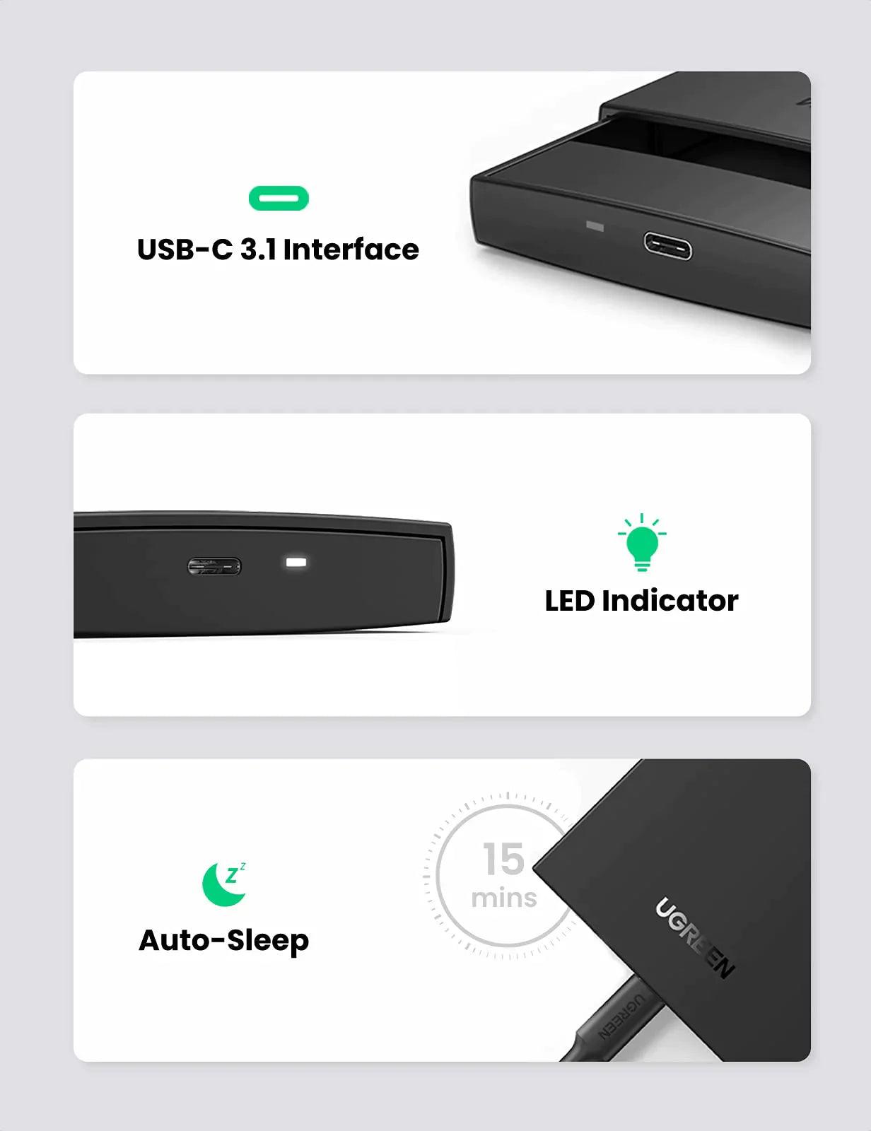 Ugreen 2.5 Inch USB C 3.1 6Gbps Hard Drive Enclosure - ADYASTORE casablanca maroc