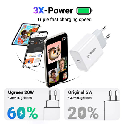 Ugreen 20W USB C Charger with Power Supply PD 3.0 - ADYASTORE casablanca maroc