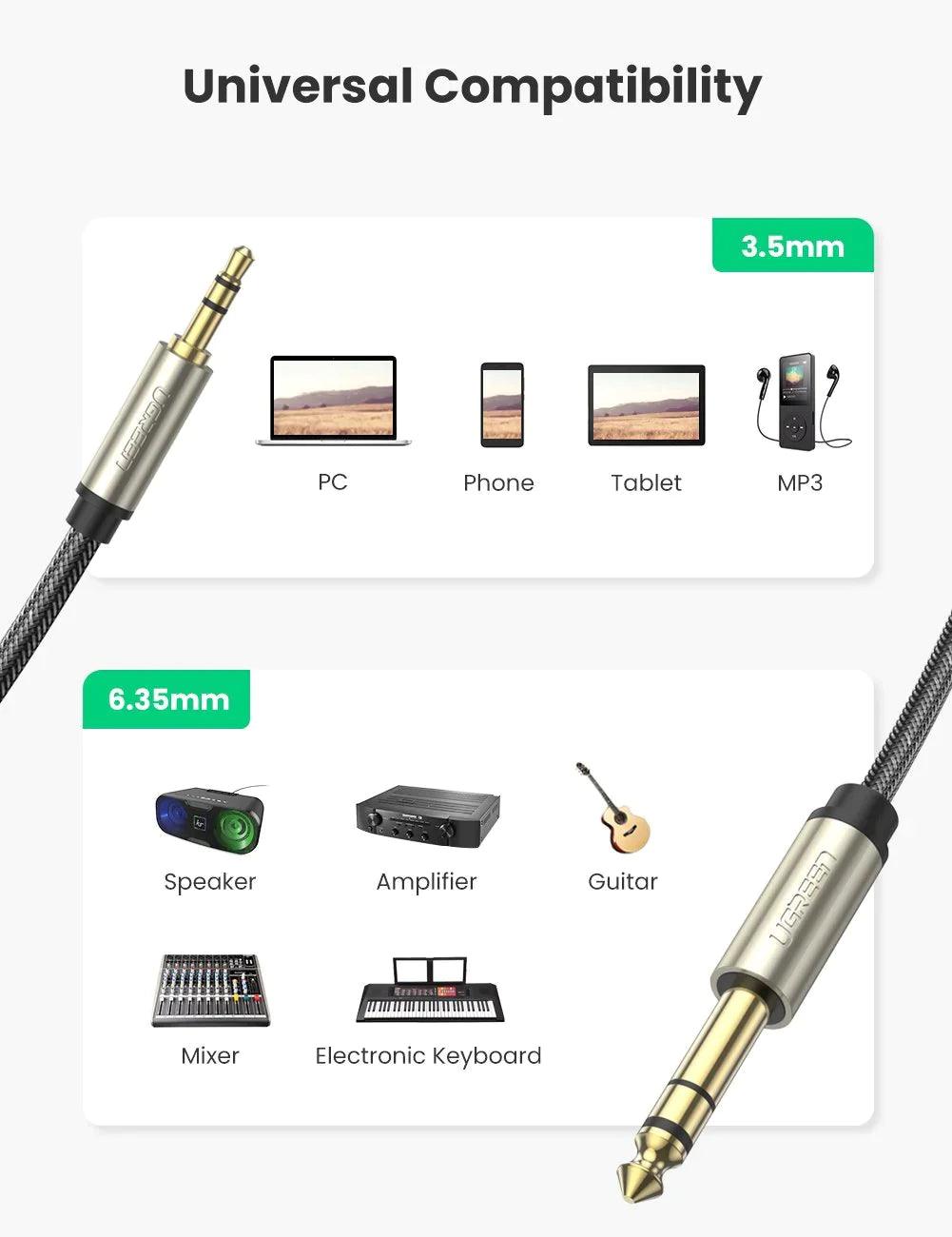 Ugreen 3.5mm TRS to 6.35mm TS Audio Cable - ADYASTORE casablanca maroc