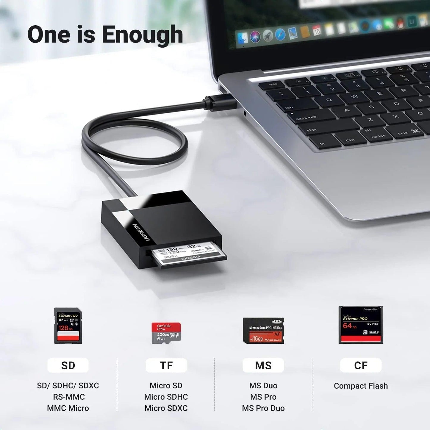 Ugreen 4-in-1 USB 3.0 to SD CF TF MS Card Adapter - ADYASTORE casablanca maroc