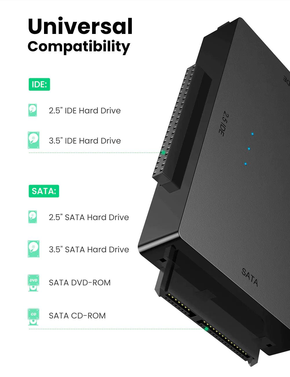 Ugreen 6-in-1 USB 3.0 to SATA or IDE Adapter - ADYASTORE casablanca maroc