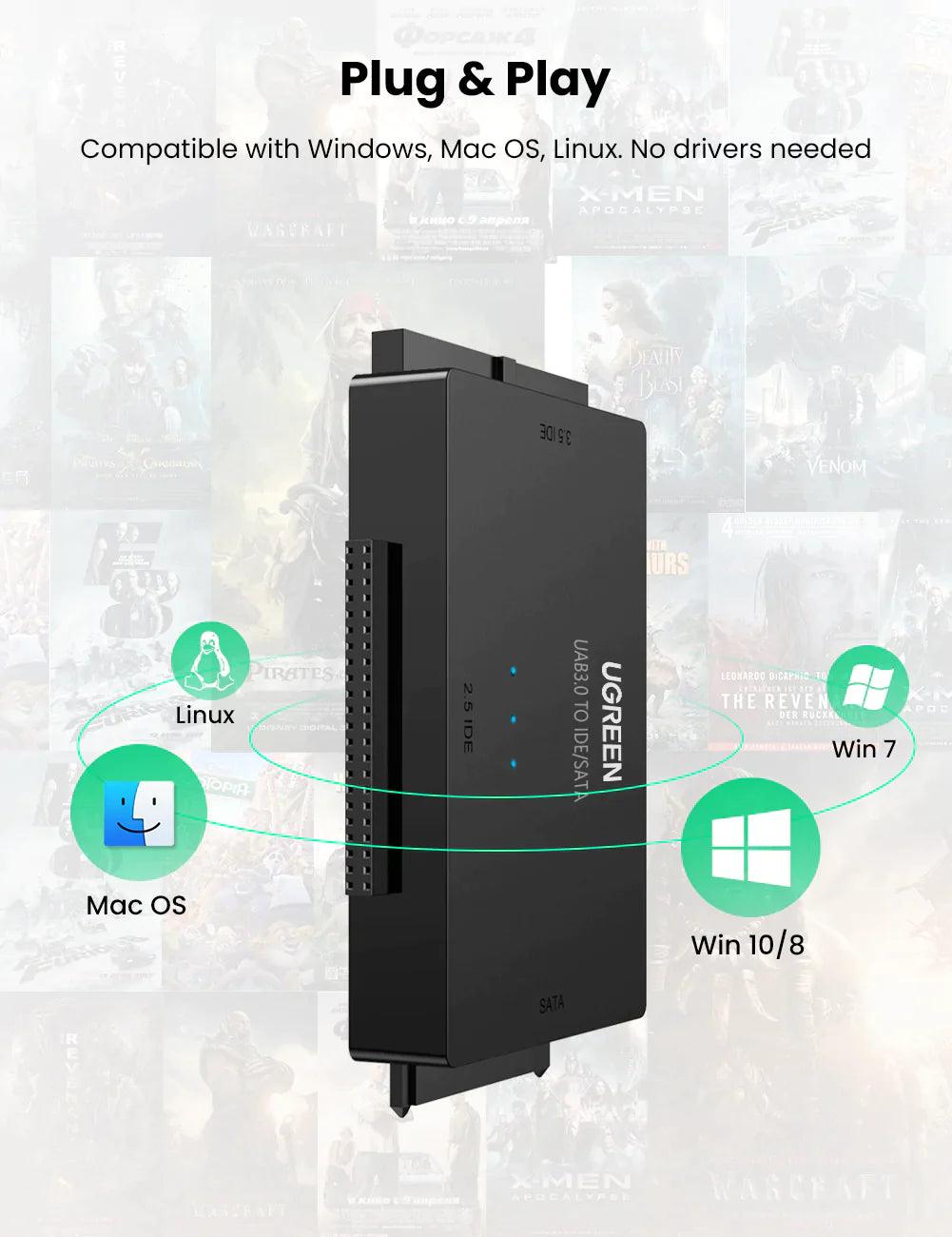 Ugreen 6-in-1 USB 3.0 to SATA or IDE Adapter - ADYASTORE casablanca maroc