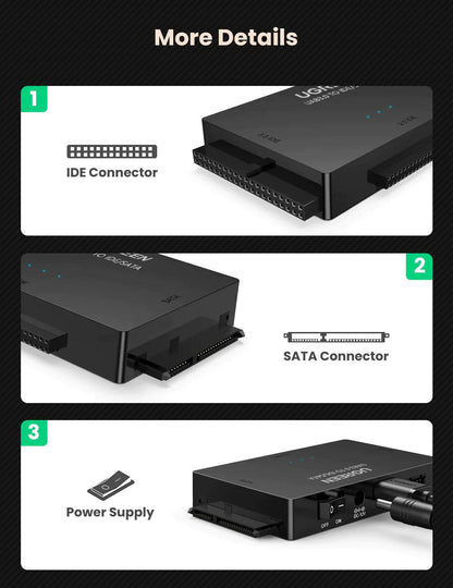 Ugreen 6-in-1 USB 3.0 to SATA or IDE Adapter - ADYASTORE casablanca maroc