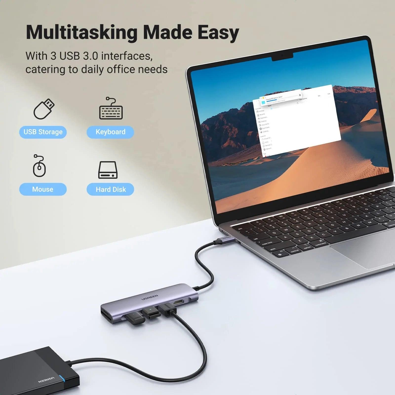 Ugreen 6 in 1 USB C Hub - ADYASTORE casablanca maroc