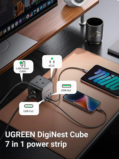 UGREEN 65W Power Strip DigiNest Cube GaN Extension Lead with USB C Slots - ADYASTORE casablanca maroc