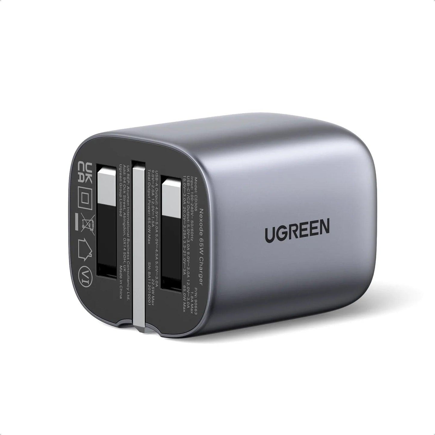 UGREEN 65W USB C Charger Foldable Nexode GaN 3-Port Charger Plug Fast Power Adapter - ADYASTORE casablanca maroc