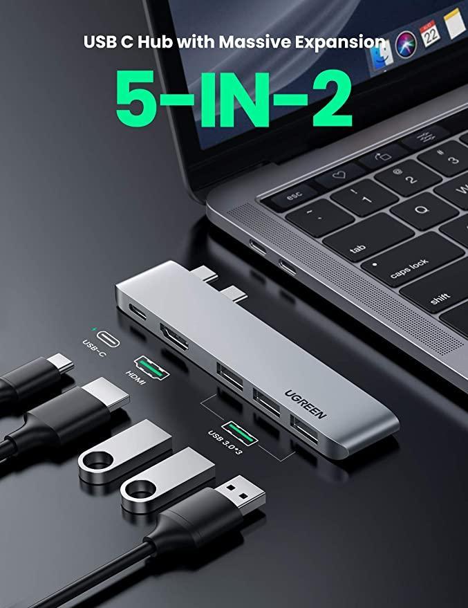 UGREEN MacBook Pro USB C Hub Adapter 5 IN 2 HDMI 4K Type C Port Thunderbolt 3 for Video, 100W PD Charging - ADYASTORE casablanca maroc