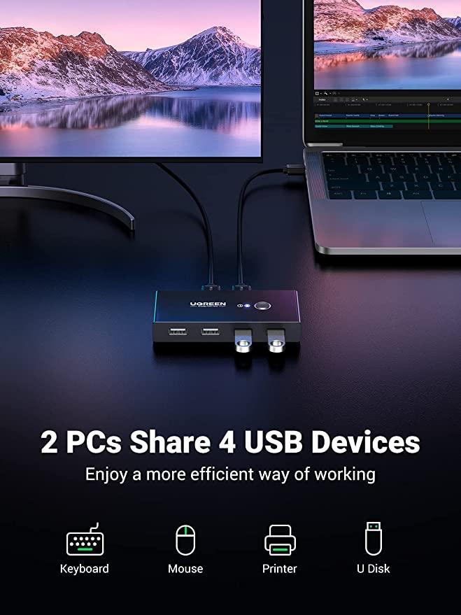 UGREEN USB 2.0 Switch, 2 In 4 Output USB KVM Switch - ADYASTORE casablanca maroc
