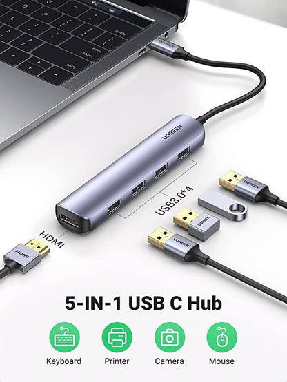UGREEN USB C 5 in 1 Multiport Hub HDMI Ultra Slim with 4 USB 3.0 Ports for Data Transfer - ADYASTORE casablanca maroc