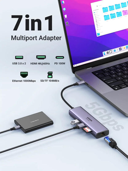 Ugreen USB C 7 in 1 Hub with 4K 60Hz HDMI - ADYASTORE casablanca maroc