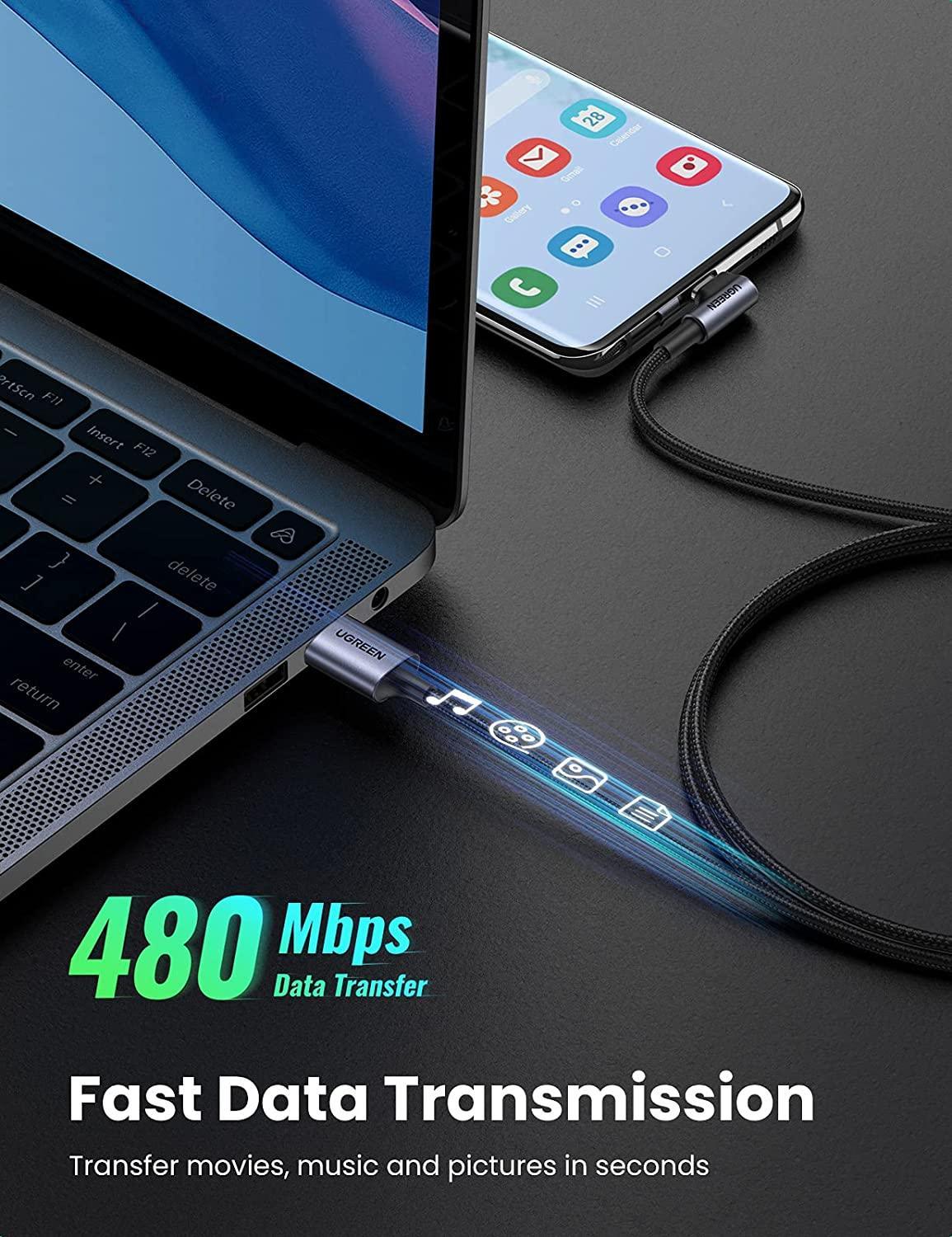 UGREEN USB C Cable 90 Degree 3A Right Angle Type C Charger Cable Fast Charging - ADYASTORE casablanca maroc